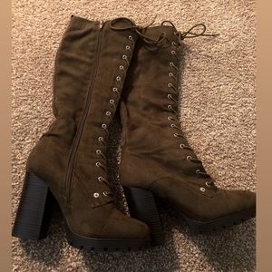 Army green suede boots
